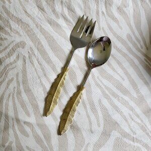 Gold Feather Salad Servers
